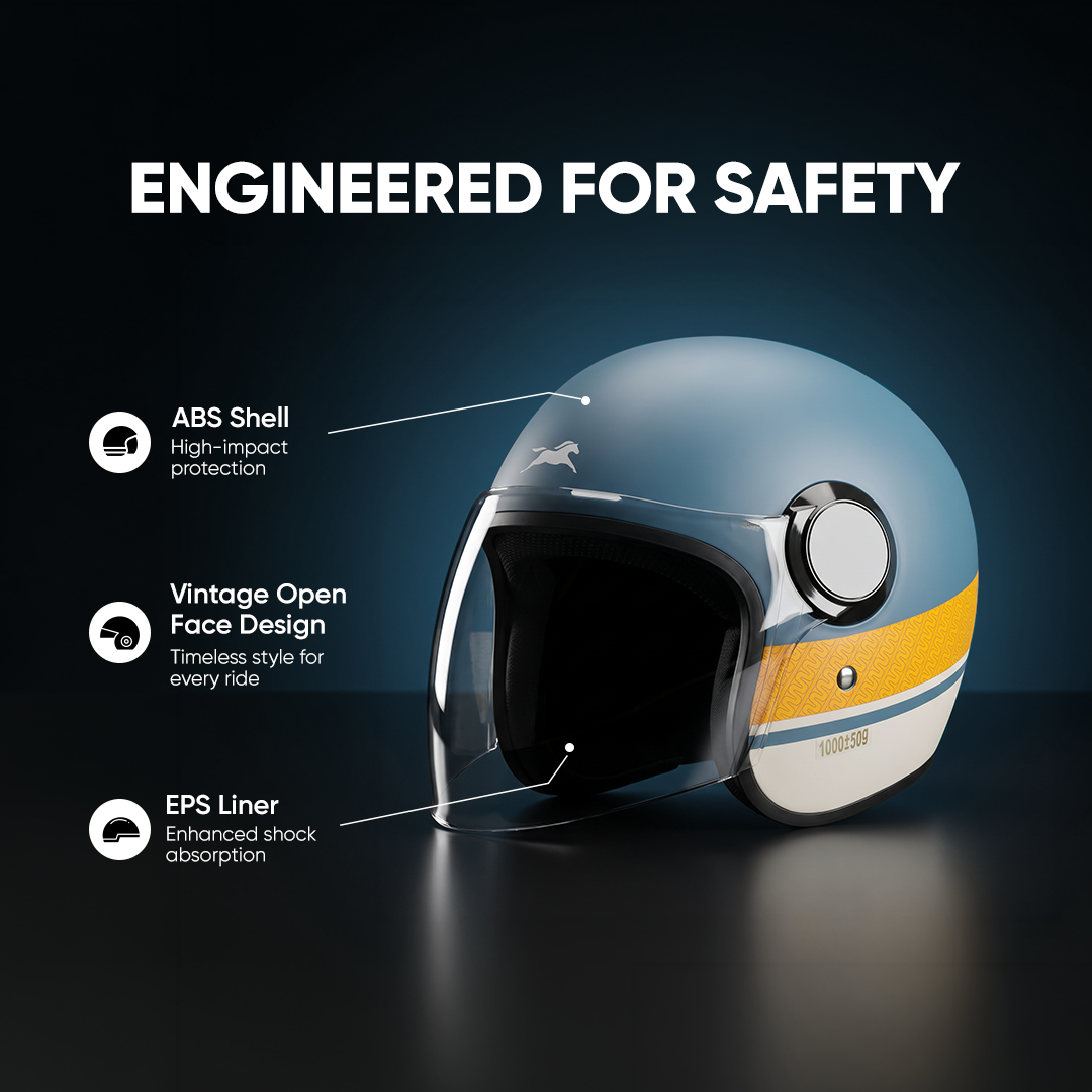 TVS Silk Route Helmet for Men & Women | Vintage Open Face Helmet with Clear Visor | ISI & DOT Certified | ABS Shell | EPS Liner | Retro Stylish Helmet for City & Highway Riding